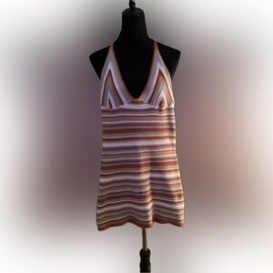 Cotton-On brand knitted neck tie halter mini dress, multicolored stripe size S/P